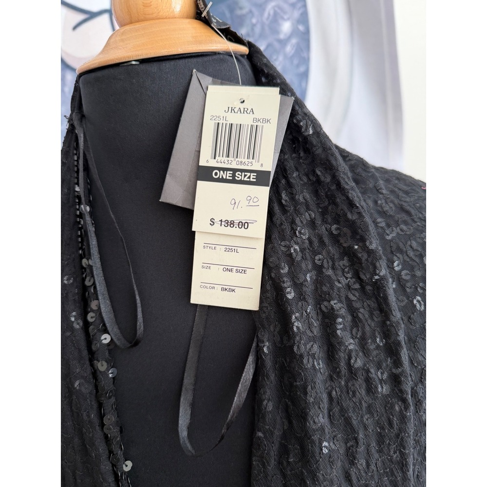 J Kara New York Black Sequined Lace Wrap Shawl Evening Shrug One Size NWT - Picture 2 of 8
